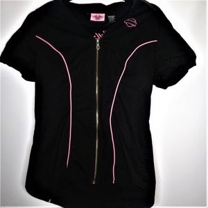 Harley-Davidson Zip up Front Shirt Black/Pink Med